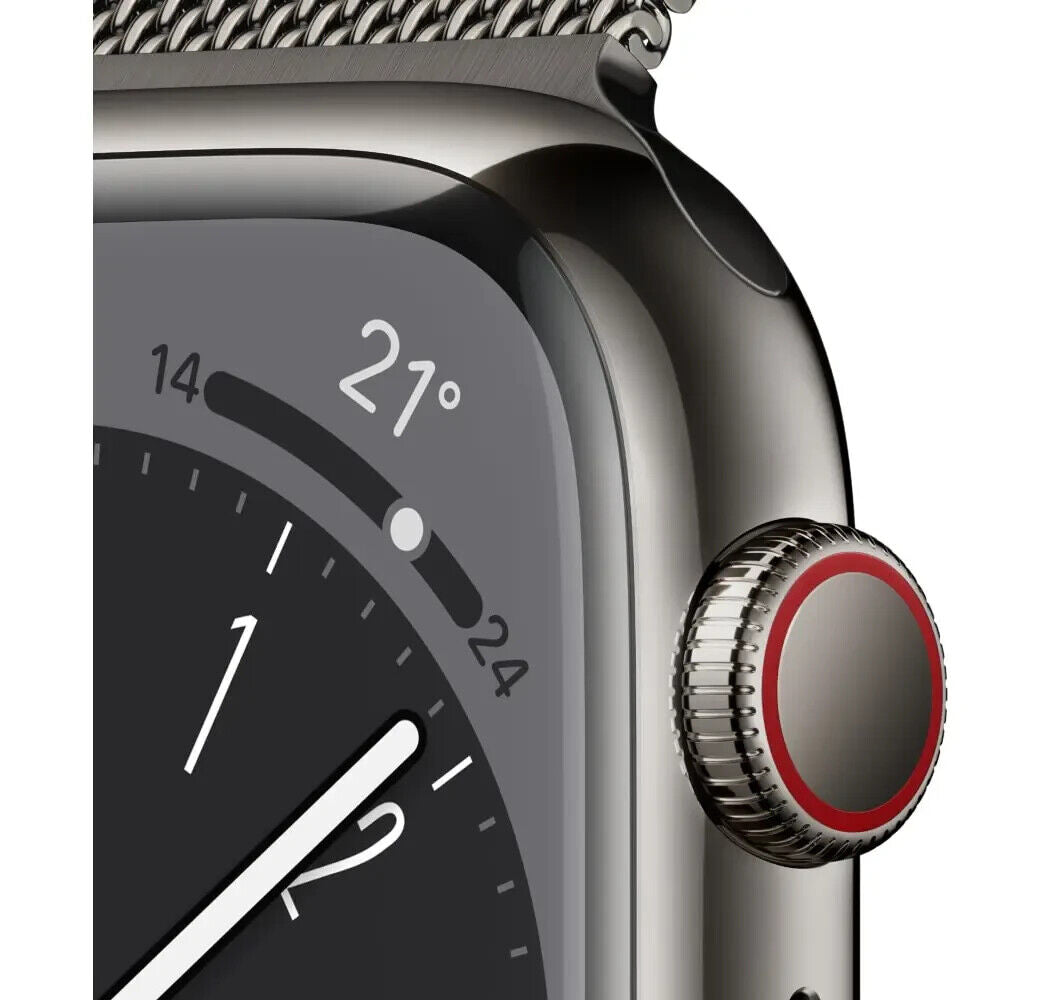 Apple Watch Series 8 GPS Cellular Edelstahl Case Milanese Band, 45mm Graphite